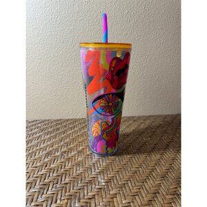 Starbucks Venti Tim Singleton Tumbler With Orange Lid And Straw 24 OZ
